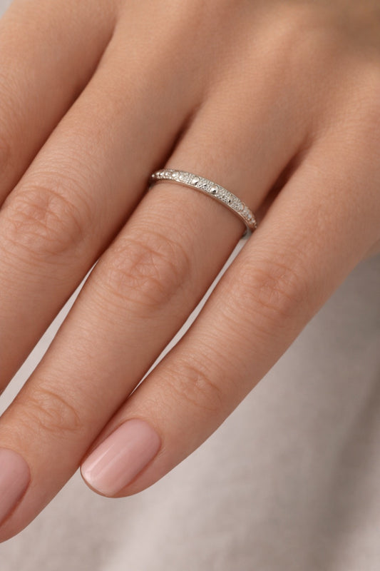 Sterling Silver Textured Stacking Ring, Minimalist Thin Band Ring, Handmade Silver Ring, Dainty Everyday Ring, Coastal Inspired Jewelry