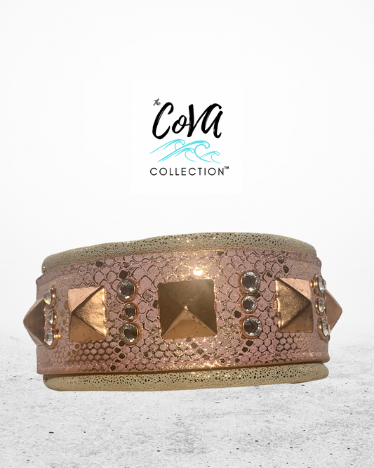 READY 2 SHIP!!! 18.5"-20.5" & 2.5" Wide Luxury Rose Gold Snake Dog Cat Leather Pink Copper Crystal CoVA Collar