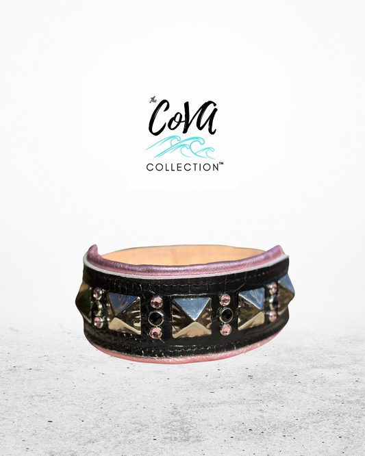 QUICK SHIP!!! Ultra PREMIUM Italian 15"-17" & 2.5 Wide Luxury Croc Dog Cat Leather Pink Black Silver Crystal CoVA Collar