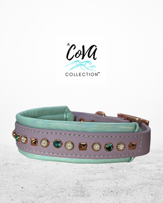 READY TO SHIP! 15" - 17" & 1.5W" Pastel Lavender Purple New Color Release Crystals Luxury Leather Dog Collar