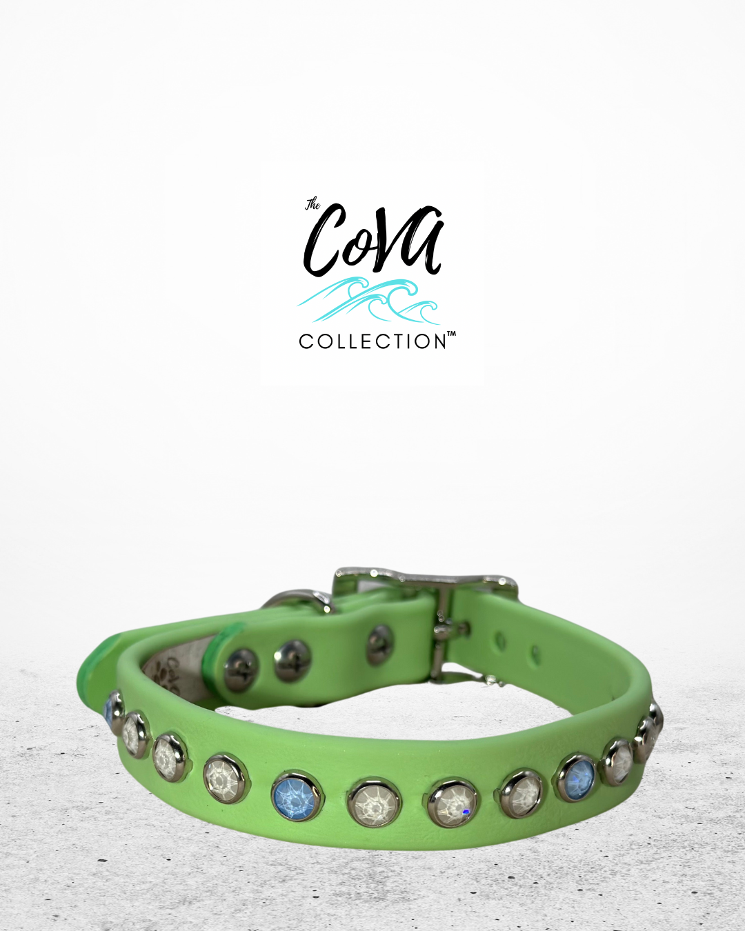 READY TO SHIP! 10.5" - 12.5" & .75" Wide Pastel Green (Discontinued) Crystals Luxury Vegan Leather Dog Collar