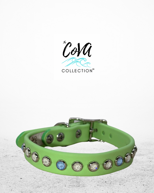 READY TO SHIP! 10.5" - 12.5" & .75" Wide Pastel Green (Discontinued) Crystals Luxury Vegan Leather Dog Collar