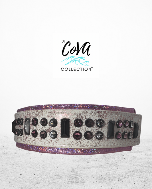 QUICK SHIP!!! 15"-17" & 2" Wide Luxury Dog Cat Vegan Leather Glitter Biothane White Pink Black CoVA Bling Crystal CoVA Collar