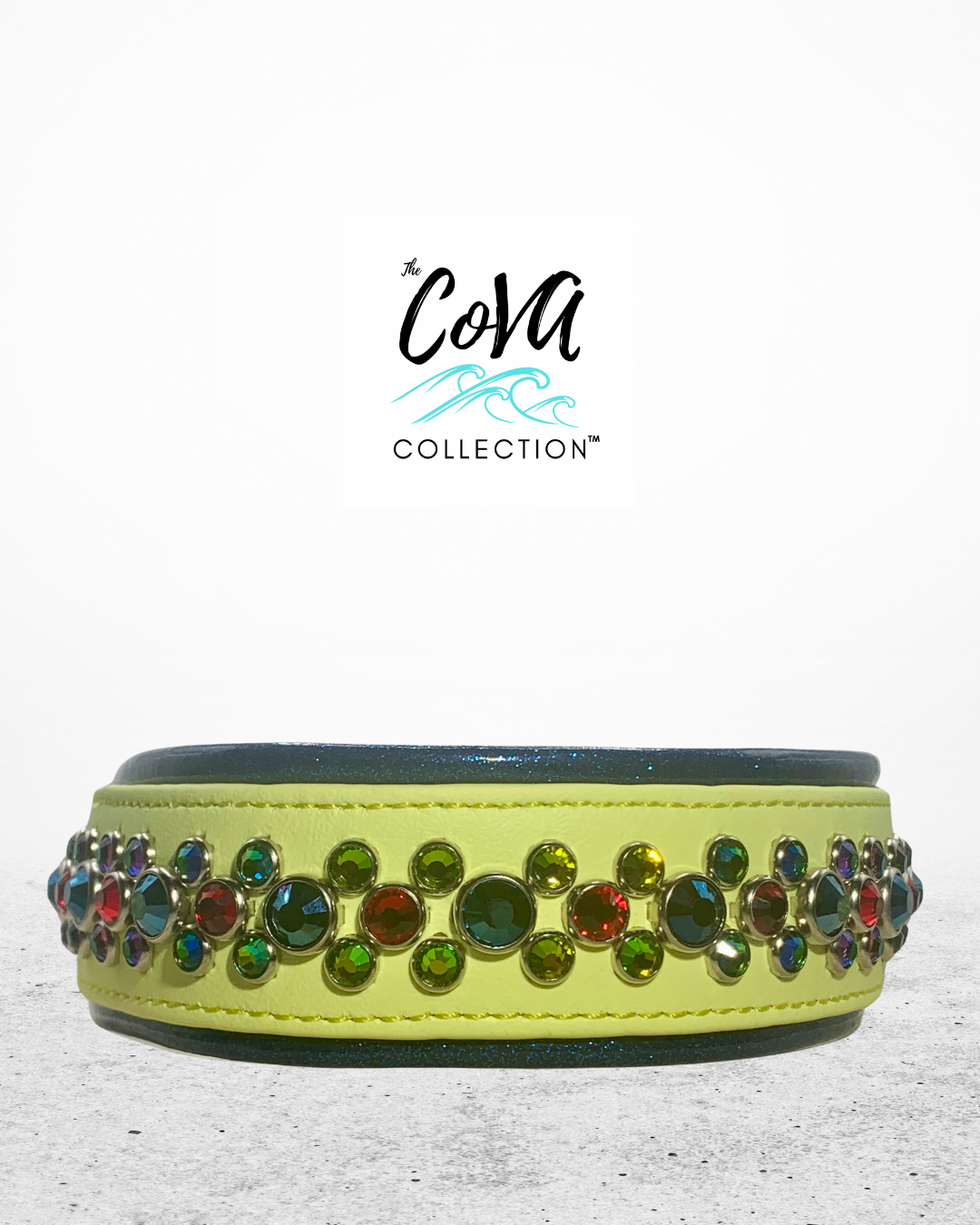 New Color Release - Pastel Yellow READY TO SHIP! 17" - 19" & 1.5 W" Vitrail Medium Red Vegan Leather Biothane Crystal Luxury Dog Cat Collar