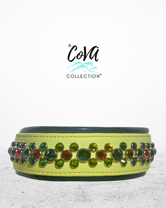 New Color Release - Pastel Yellow READY TO SHIP! 17" - 19" & 1.5 W" Vitrail Medium Red Vegan Leather Biothane Crystal Luxury Dog Cat Collar