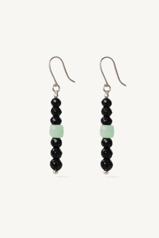 Sterling Silver Black Onyx & Chrysoprase Earrings | Natural Gemstone Jewelry on matte ivory background