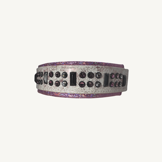 QUICK SHIP!!! 15"-17" & 2" Wide Luxury Dog Cat Vegan Leather Glitter Biothane White Pink Black CoVA Bling Crystal CoVA Collar on ivory background