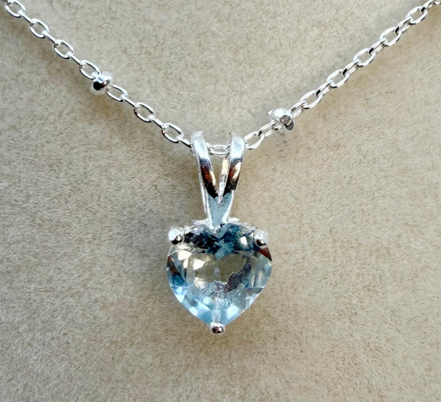 Aquamarine Heart Necklace | Sterling Silver 18 Chain | March Birthstone Jewelry | Handmade Aquamarine Pendant Gift