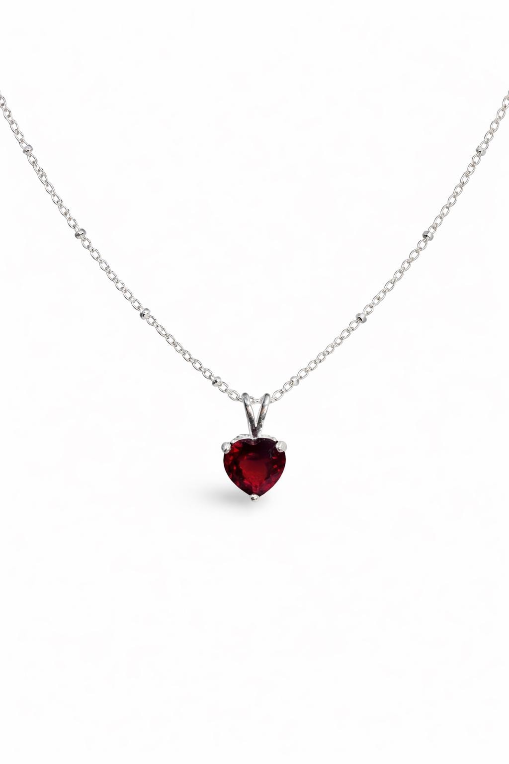 Natural Garnet Heart Necklace | Sterling Silver 18 Chain | January Birthstone Jewelry | Handmade Garnet Pendant Gift