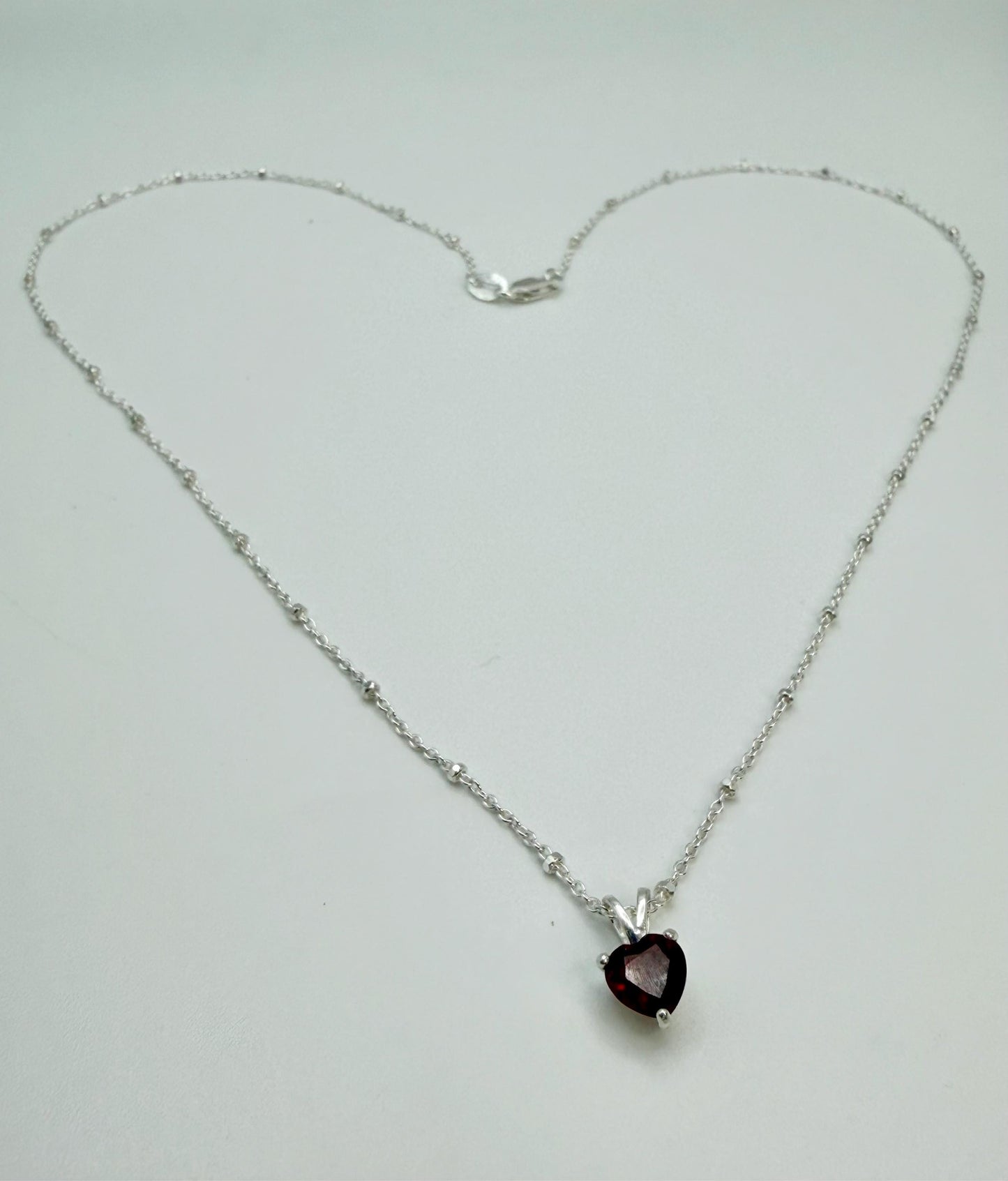 Natural Garnet Heart Necklace | Sterling Silver 18 Chain | January Birthstone Jewelry | Handmade Garnet Pendant Gift