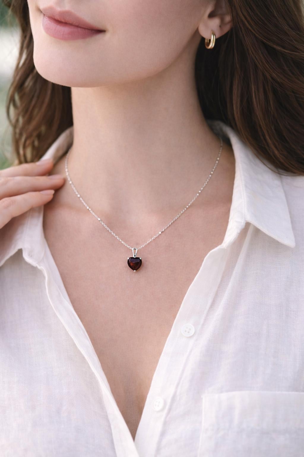 Natural Garnet Heart Necklace | Sterling Silver 18 Chain | January Birthstone Jewelry | Handmade Garnet Pendant Gift