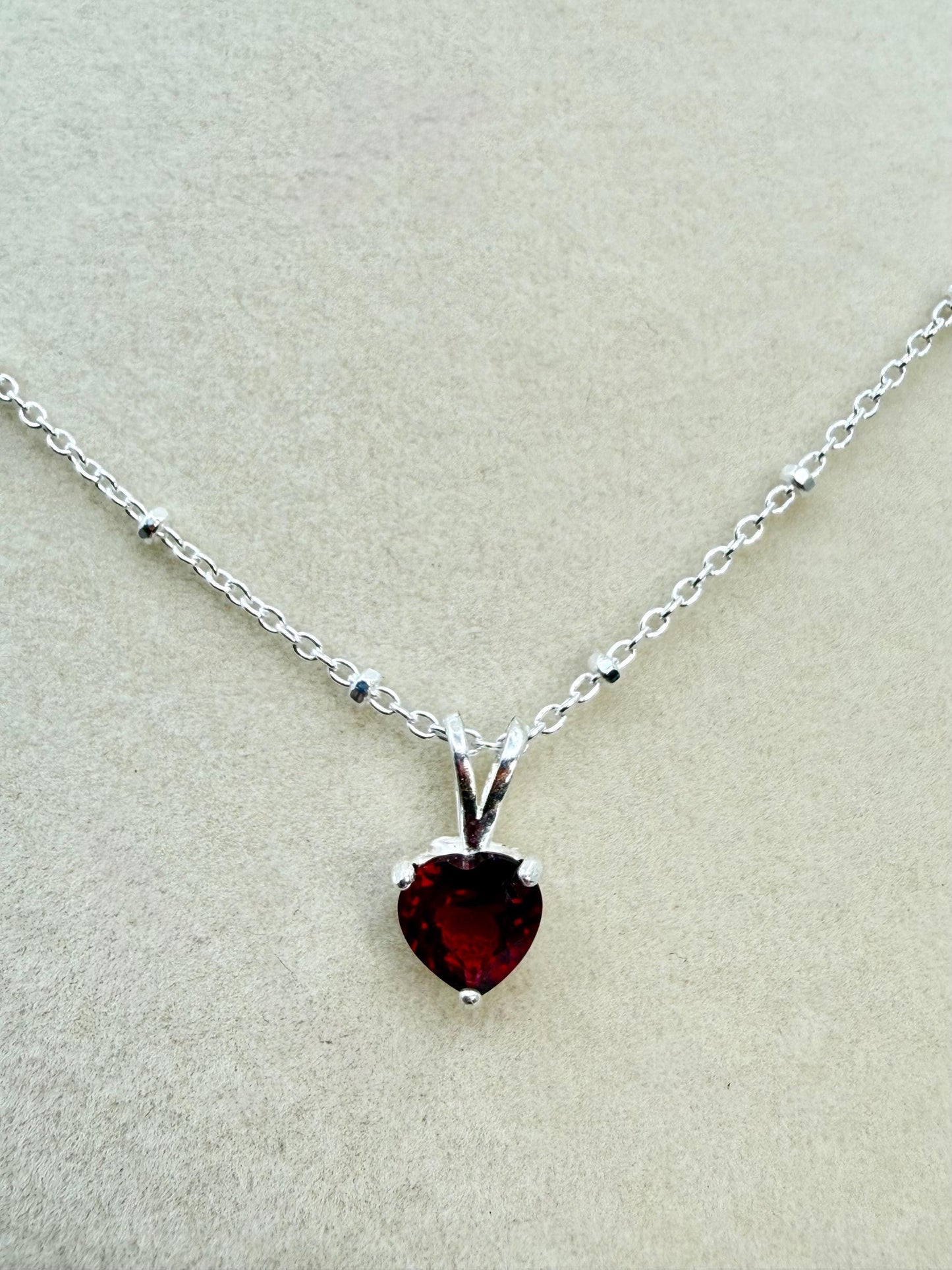 Natural Garnet Heart Necklace | Sterling Silver 18 Chain | January Birthstone Jewelry | Handmade Garnet Pendant Gift
