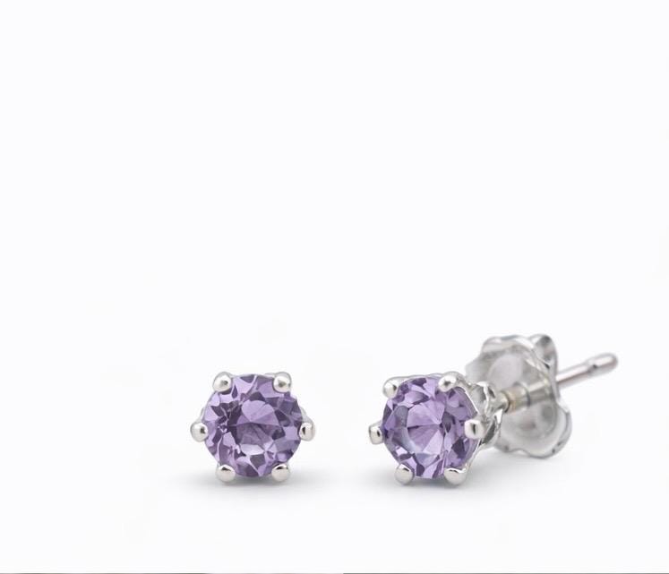 Lavender Amethyst Stud Earrings | 4mm Natural Amethyst | Sterling Silver | Handmade Minimal Birthstone Studs