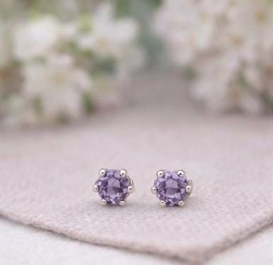 Lavender Amethyst Stud Earrings | 4mm Natural Amethyst | Sterling Silver | Handmade Minimal Birthstone Studs