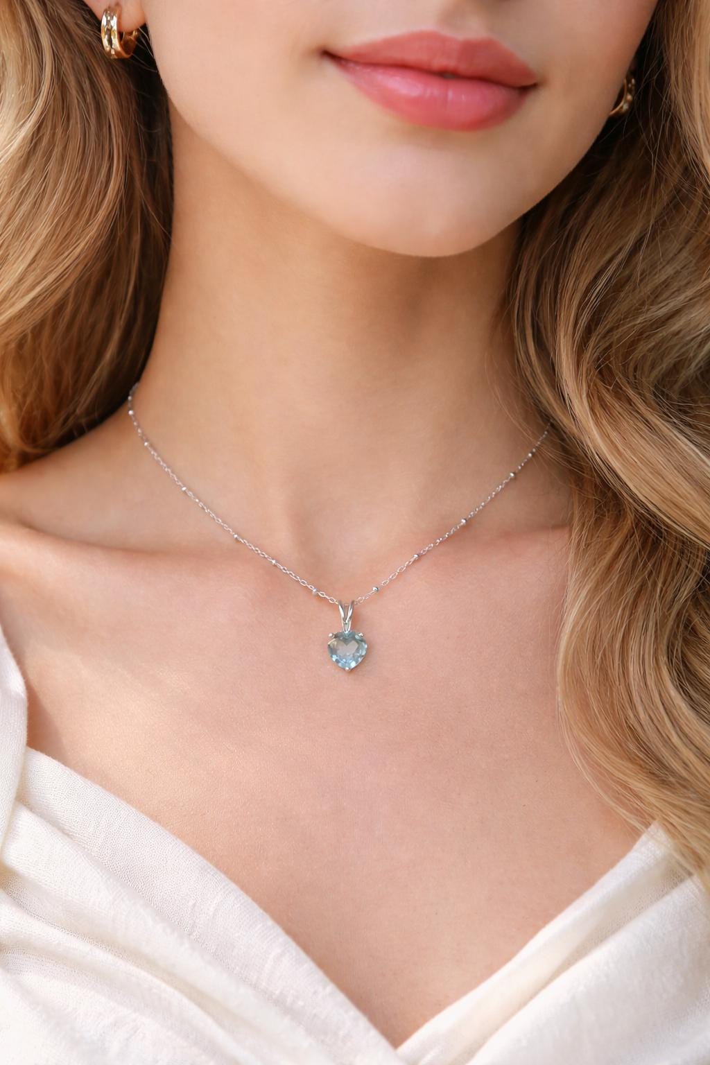 Aquamarine Heart Necklace | Sterling Silver 18 Chain | March Birthstone Jewelry | Handmade Aquamarine Pendant Gift