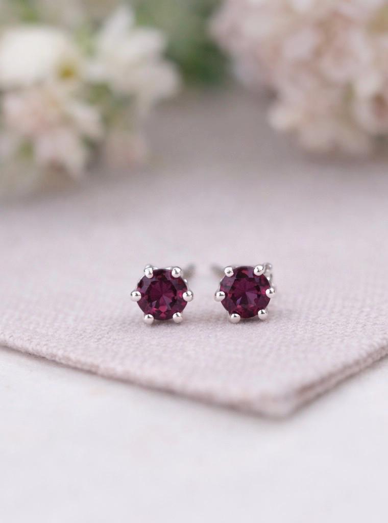 Rhodolite Garnet Stud Earrings | 4mm Natural Rhodo Garnet | Sterling Silver | Handmade Minimal Birthstone Studs