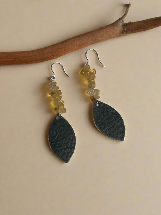Sterling and Leather Citrine Earrings