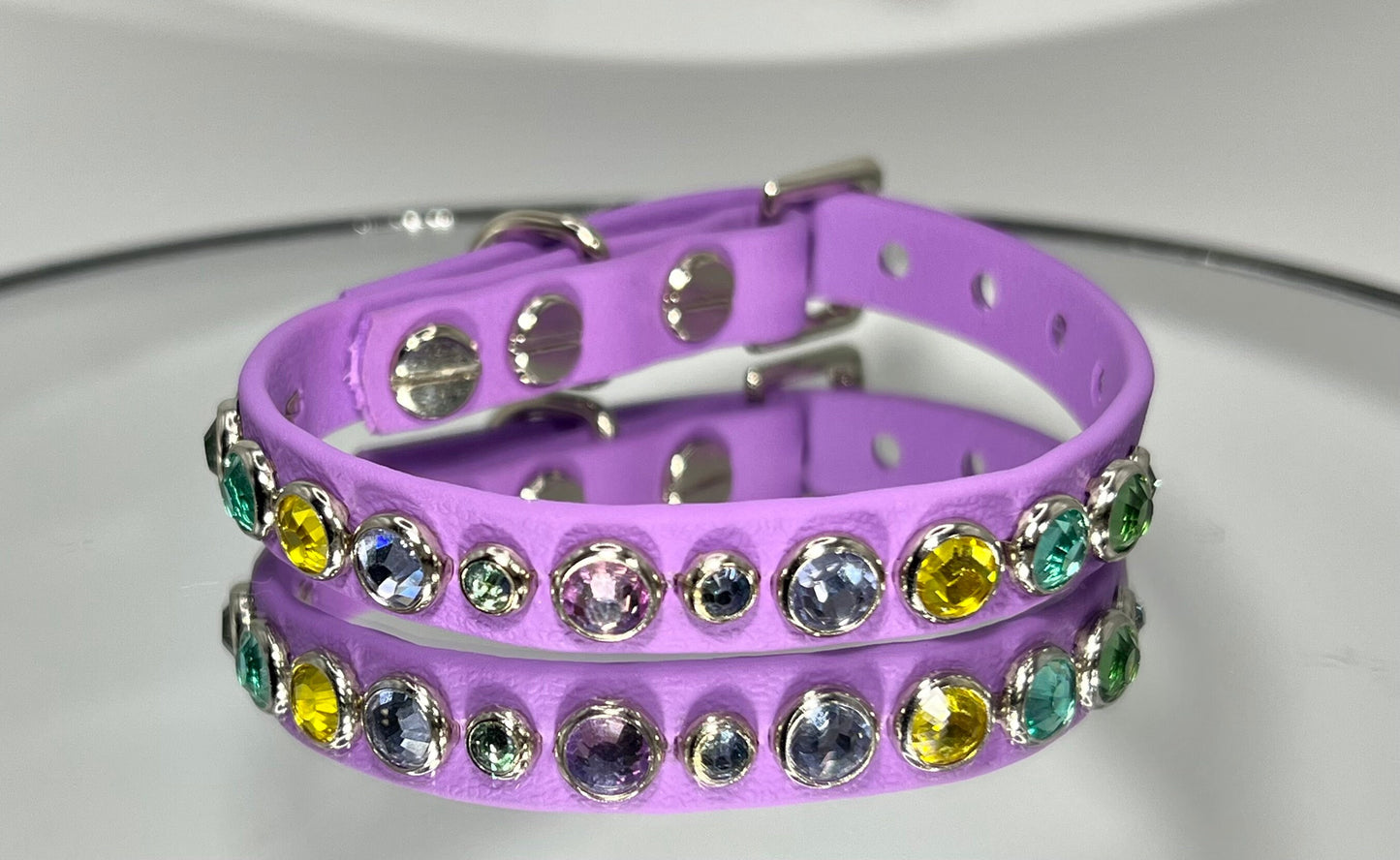 READY TO SHIP!!! 7.5" - 9.5" & .5" Wide Luxury Dog Cat Vegan Leather Biothane Amethyst Purple Crystal Collar