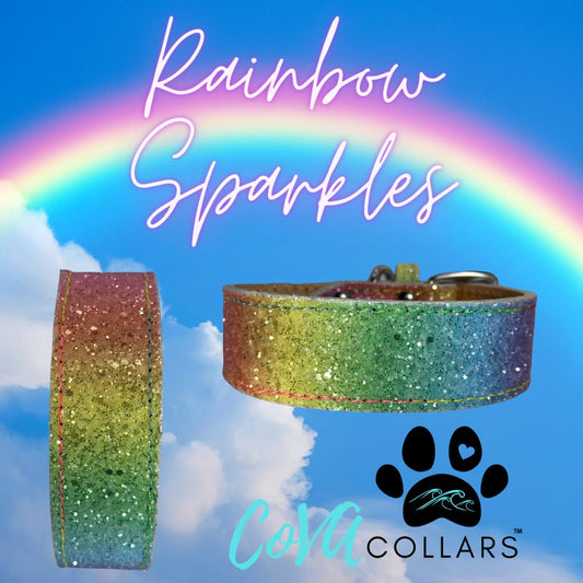 Special Custom!! Chunky Glitter Leather Rainbow Pride Bling Dog Cat Collar CoVA