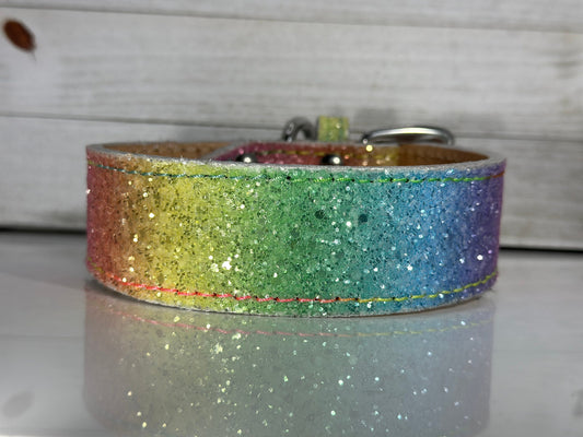 Custom Rainbow Pride Glitter Leather Dog Collar