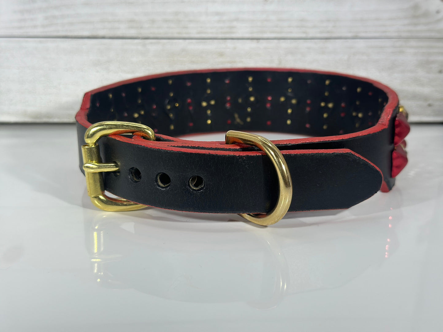 Ready2Ship!! 17"-19" 1.5" wide Bling Crystals Luxury Black Red Gold Studs Bridle Leather Dog Cat CoVA Collar