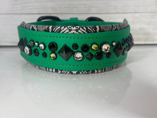 Emerald Dragon Crystal BioThane Dog Collar | 14.5–16.5" × 2"