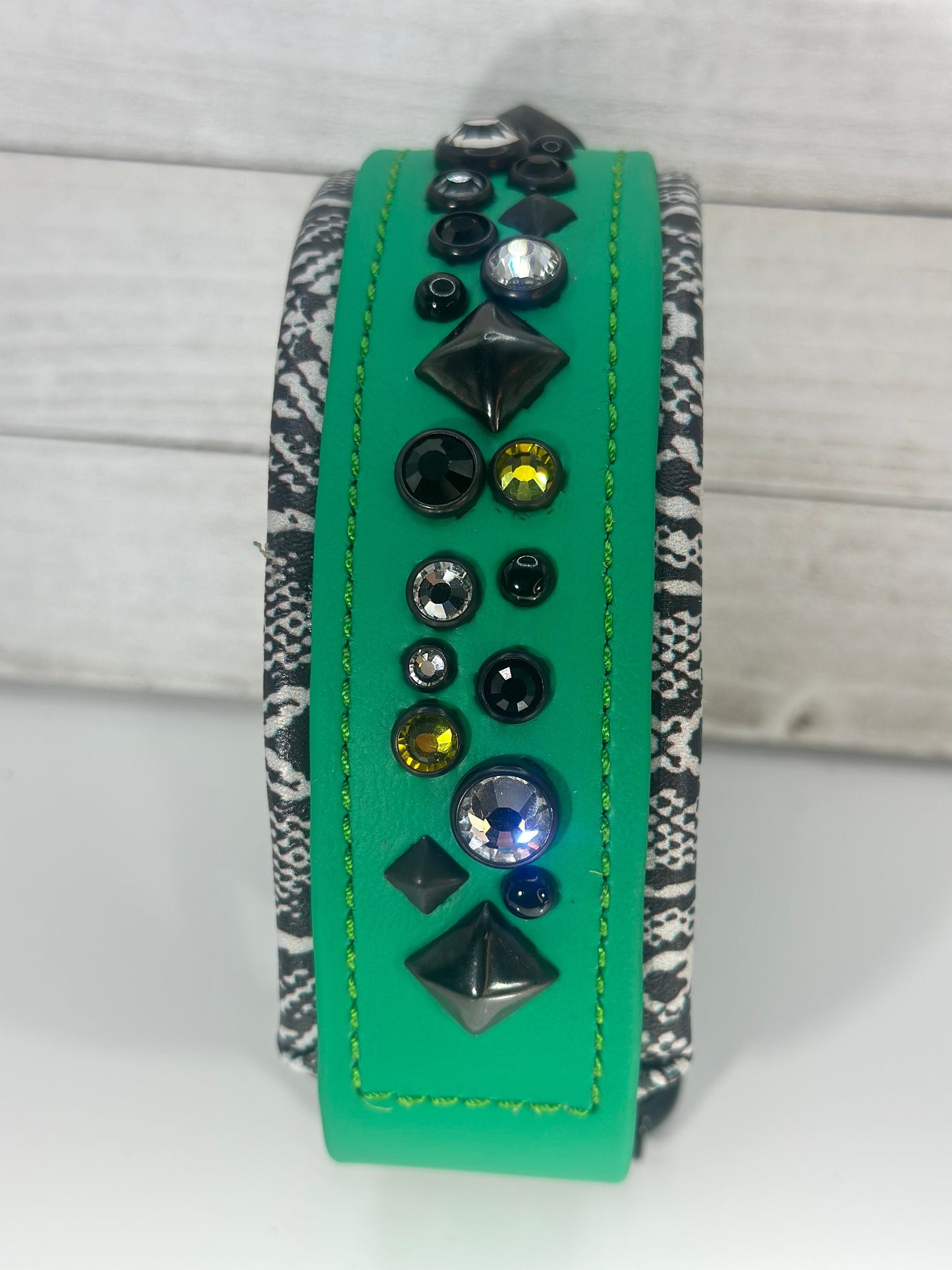 READY 2 SHIP!!! 14.5"-16.5" & 2"w NEW Emerald Green Freestyle Dragon Snake Vegan Leather Biothane Crystal Luxury Dog Cat CoVA Collar