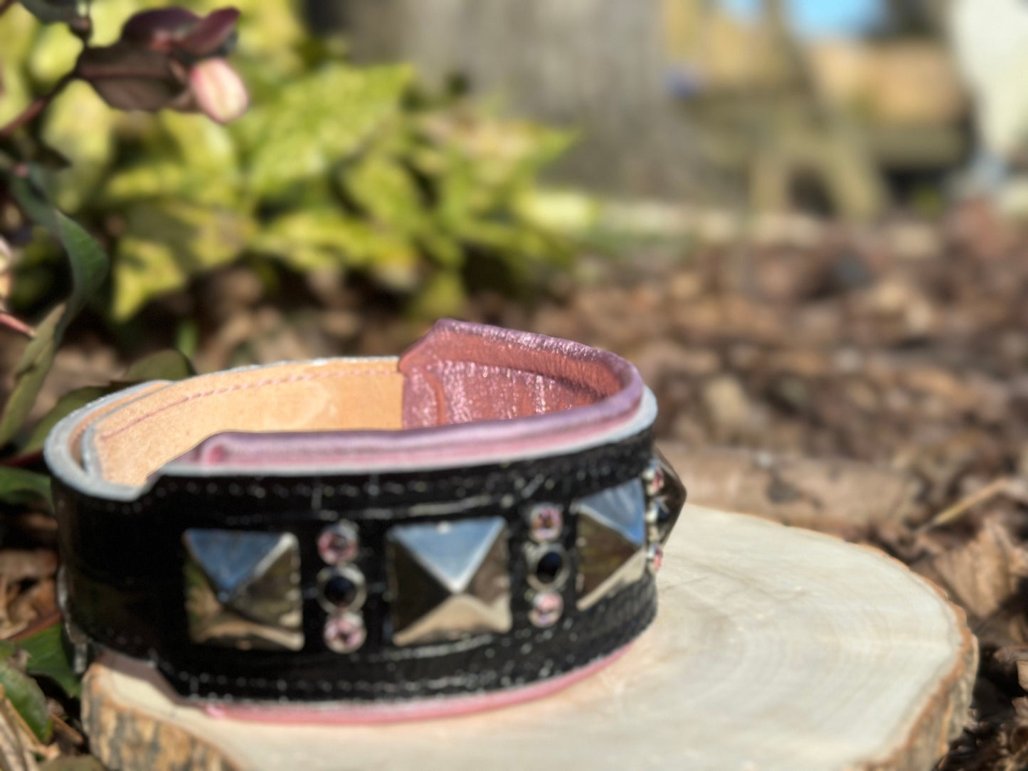 QUICK SHIP!!! Ultra PREMIUM Italian 15"-17" & 2.5 Wide Luxury Croc Dog Cat Leather Pink Black Silver Crystal CoVA Collar