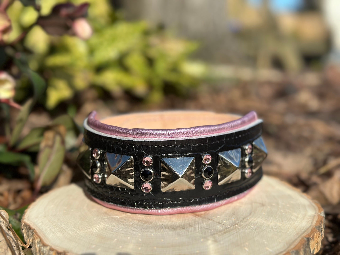 QUICK SHIP!!! Ultra PREMIUM Italian 15"-17" & 2.5 Wide Luxury Croc Dog Cat Leather Pink Black Silver Crystal CoVA Collar