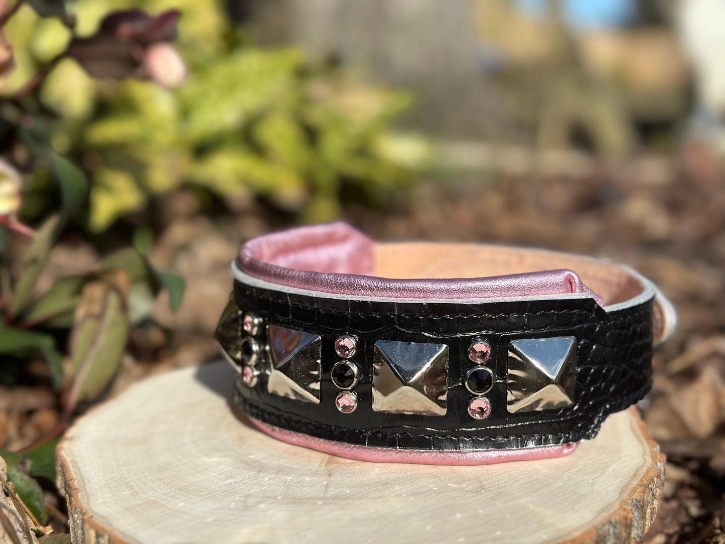 QUICK SHIP!!! Ultra PREMIUM Italian 15"-17" & 2.5 Wide Luxury Croc Dog Cat Leather Pink Black Silver Crystal CoVA Collar