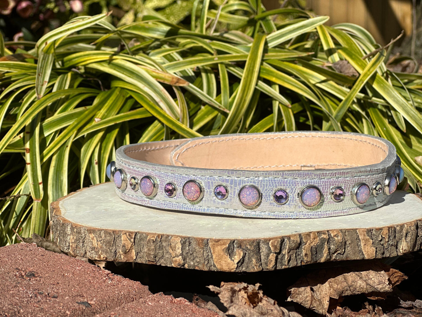 QUICK SHIP!!! PREMIUM Italian 18.25"-20.25" & 1" Wide Ultra Luxury Italian Dog Cat Leather Iridescent Dragon Opals Crystal CoVA Collar