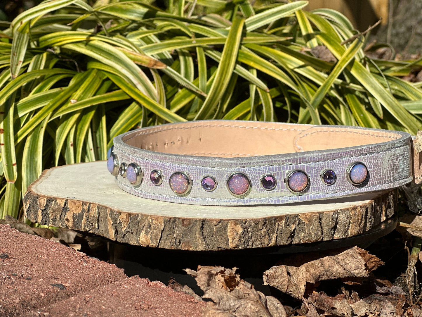 QUICK SHIP!!! PREMIUM Italian 18.25"-20.25" & 1" Wide Ultra Luxury Italian Dog Cat Leather Iridescent Dragon Opals Crystal CoVA Collar