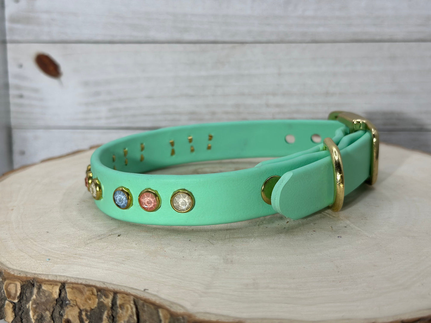 READY TO SHIP!!! 10.5" - 12.5" & .75" Wide Luxury Pastel Mint Green Sparkle Dog Cat Biothane Vegan Leather CoVA Collar