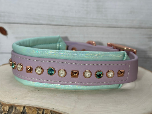 READY TO SHIP! 15" - 17" & 1.5W" Pastel Lavender Purple New Color Release Crystals Luxury Leather Dog Collar