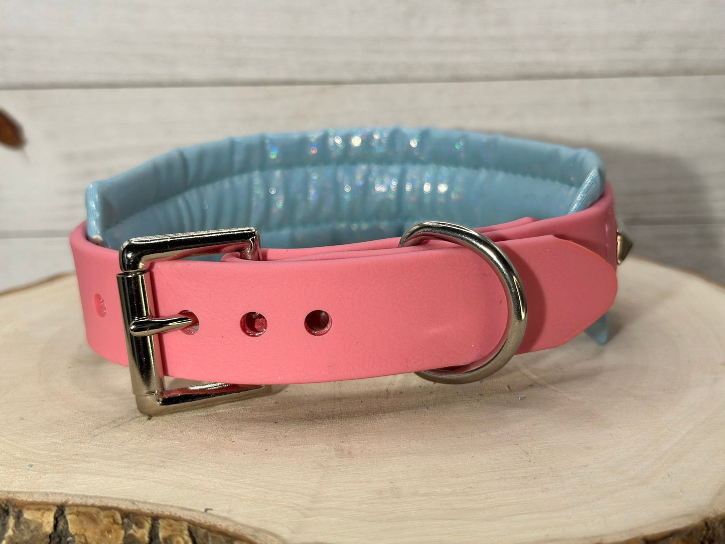 READY TO SHIP!!! 14.5" - 16.5" & 1.5" W Discontinued Pastel Bubblegum Pink Blue Biothane Glowing Crystal Luxury Dog Cat CoVA Collar