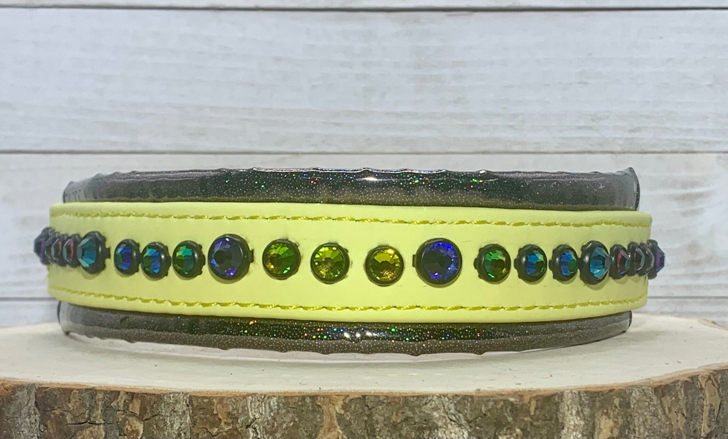 New Color Release - Pastel Yellow READY TO SHIP! 15.5" - 17.5" & 1.5W" Heliotrope Vitrail Medium Biothane Crystal Luxury Dog Cat Collar