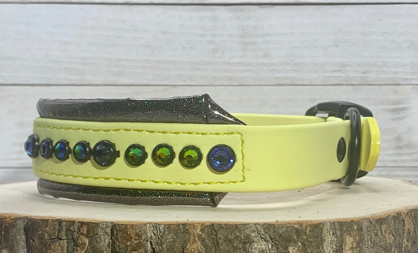 New Color Release - Pastel Yellow READY TO SHIP! 15.5" - 17.5" & 1.5W" Heliotrope Vitrail Medium Biothane Crystal Luxury Dog Cat Collar