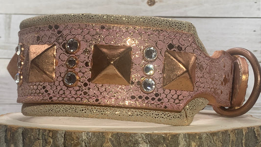 READY 2 SHIP!!! 18.5"-20.5" & 2.5" Wide Luxury Rose Gold Snake Dog Cat Leather Pink Copper Crystal CoVA Collar