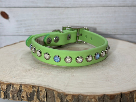 READY TO SHIP! 10.5" - 12.5" & .75" Wide Pastel Green (Discontinued) Crystals Luxury Vegan Leather Dog Collar