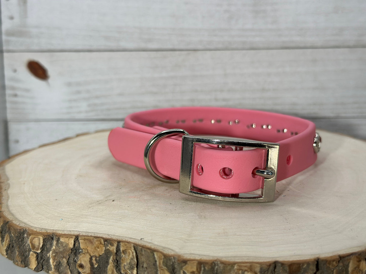 READY TO SHIP!!! 12" - 14" & .75" Wide Pastel Bubblegum Pink Crystal Dog Cat Biothane Vegan Leather CoVA Collar