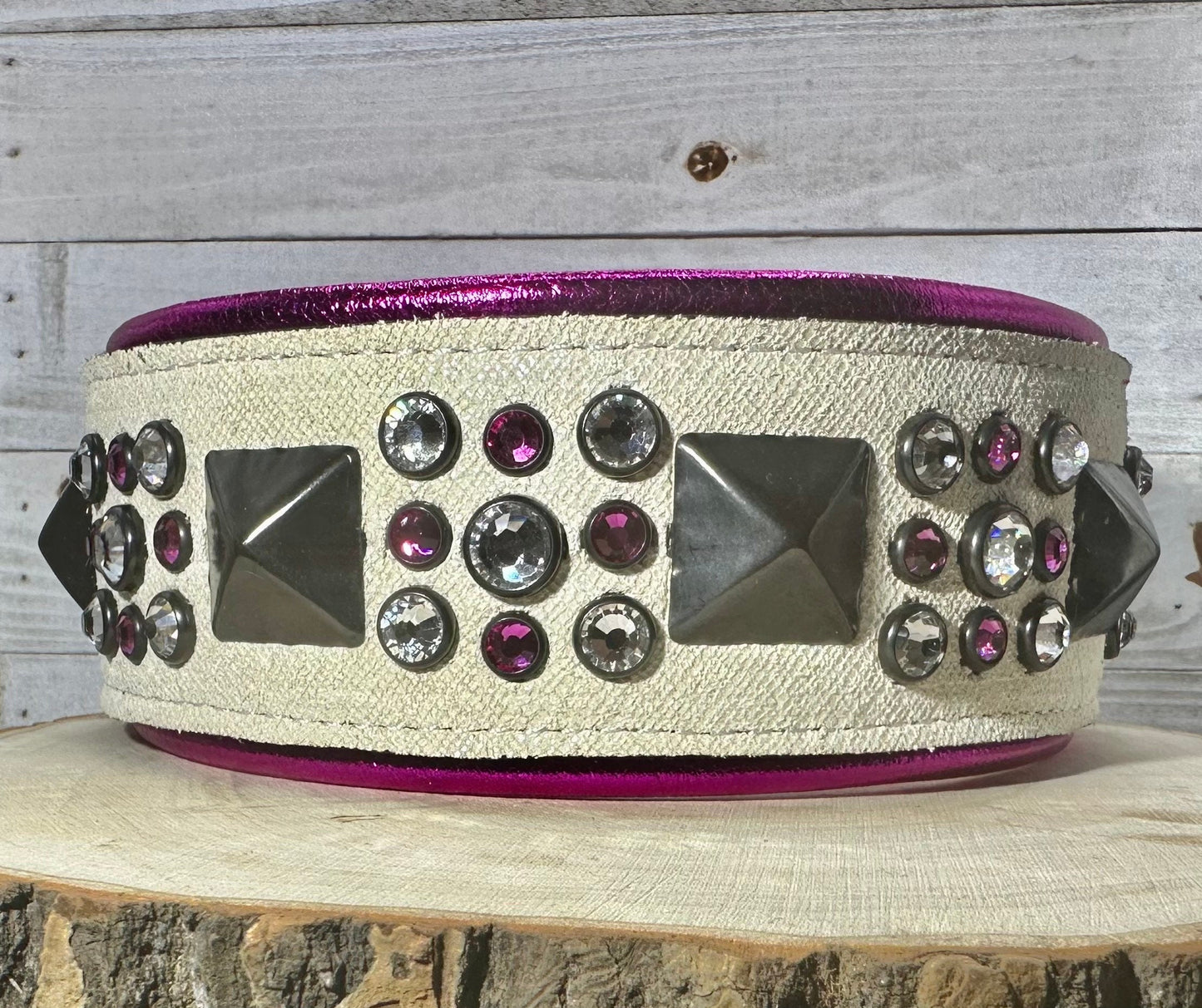 QUICK SHIP!!! 18-20" & 2.5 Wide Barbie Pink White Black Luxury Dog Cat Leather Crystal CoVA Collar