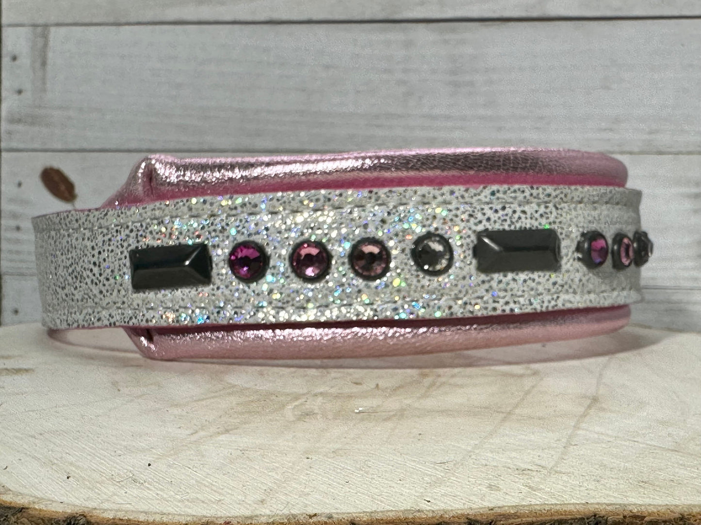 QUICK SHIP!!! 14.5-16.5" & 1.5" Wide Barbie Pink Glitter Silver White Sparkle Luxury Dog Cat Leather Crystal CoVA Collar