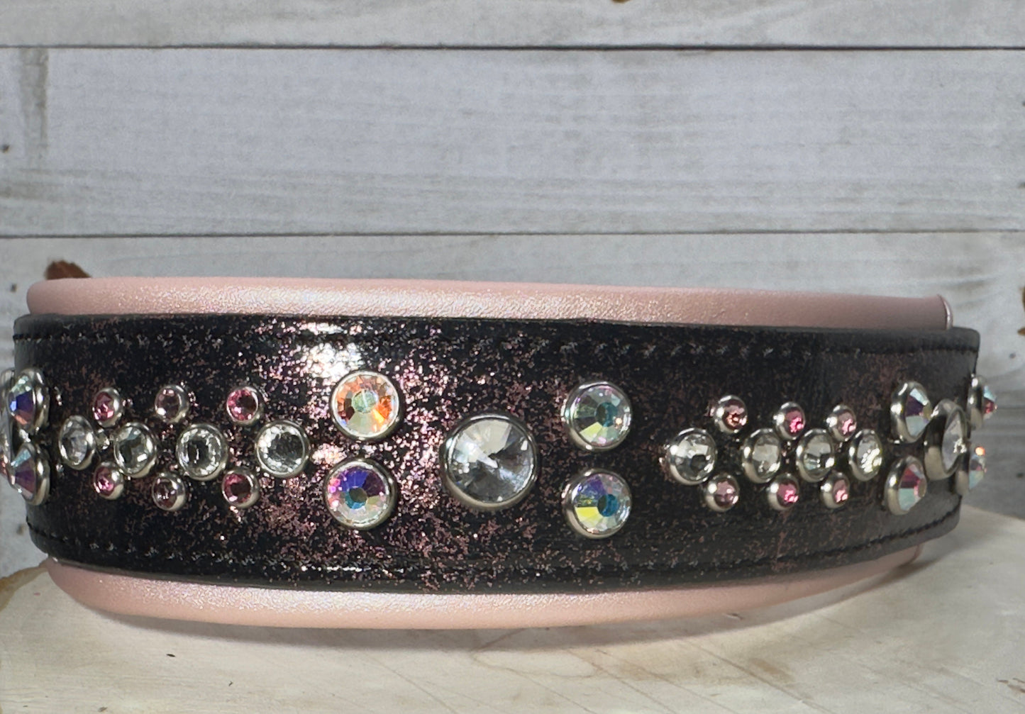 QUICK SHIP!!! 17.5" - 19.5" & 2"W Barbie Glitter Pink Black Vegan Leather Biothane Crystal Luxury Dog Cat CoVA Collar