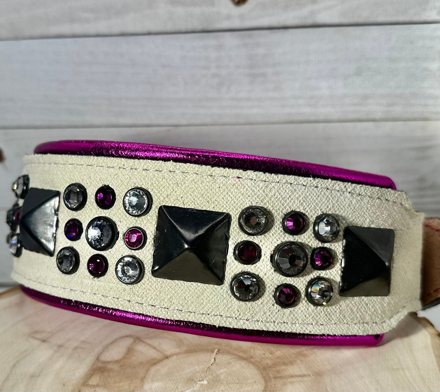 QUICK SHIP!!! 18-20" & 2.5 Wide Barbie Pink White Black Luxury Dog Cat Leather Crystal CoVA Collar