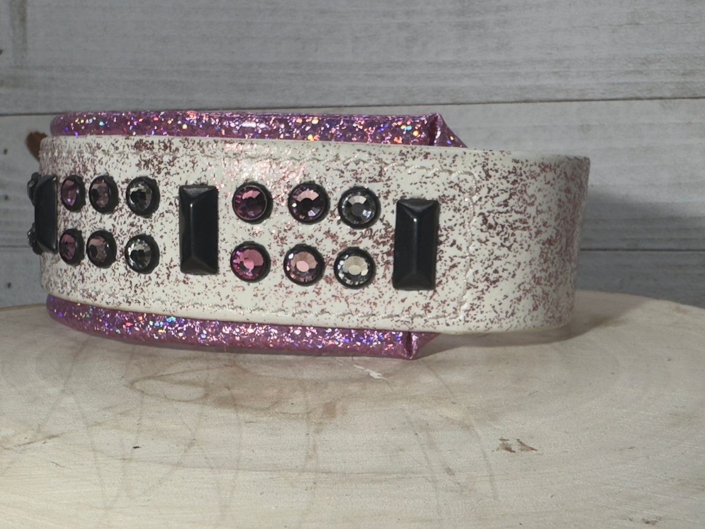 QUICK SHIP!!! 15"-17" & 2" Wide Luxury Dog Cat Vegan Leather Glitter Biothane White Pink Black CoVA Bling Crystal CoVA Collar