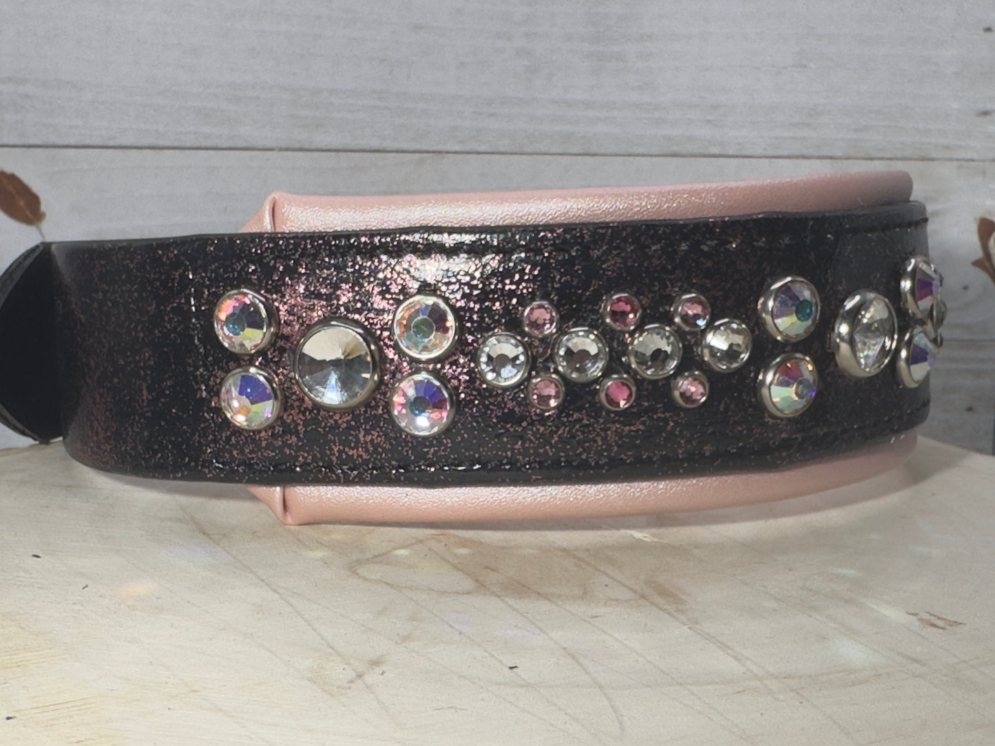 QUICK SHIP!!! 17.5" - 19.5" & 2"W Barbie Glitter Pink Black Vegan Leather Biothane Crystal Luxury Dog Cat CoVA Collar